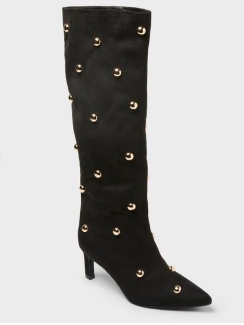 a new day Black Knee-High Heeled Boots with Gold Studs
